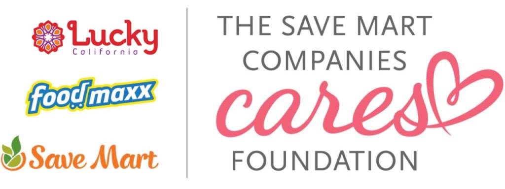 The Save Mart Companies CARES Foundation logo on the right, with Lucky, FoodMaxx, and Save Mart logos stacked on the left
